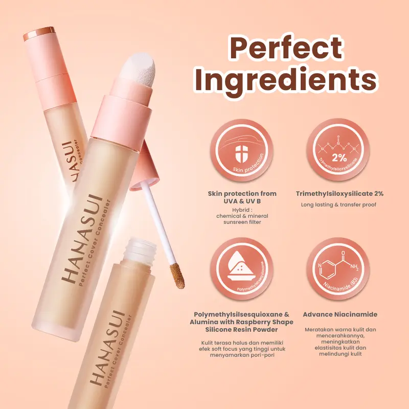 Hanasui Perfect Cover Concealer - Liquid Concealer Perfect Coverage Creaseless Blur Skin in 1 Swatch Ringan & Buildable 4