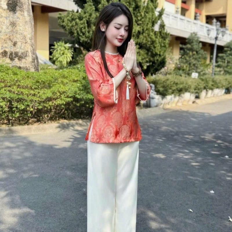 Bộ đồ đi chùa , đồ lam pháp phục đi lễ tằm thọ nhiều màu 2