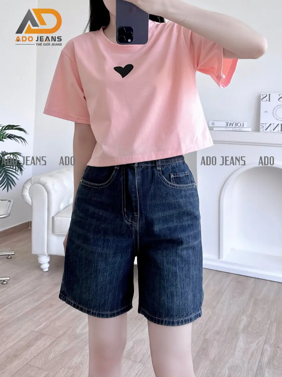 Quần short Jeans lững nữ cạp chun basic chuẩn form tôn dáng -chất Jeans bò dày mịn đẹp tôn dáng