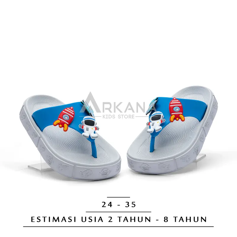 Oricon Sandal anak laki-laki Model Jepit karakter Astronout Lucu Terbaru 2 - 8 tahun Abu Biru 5