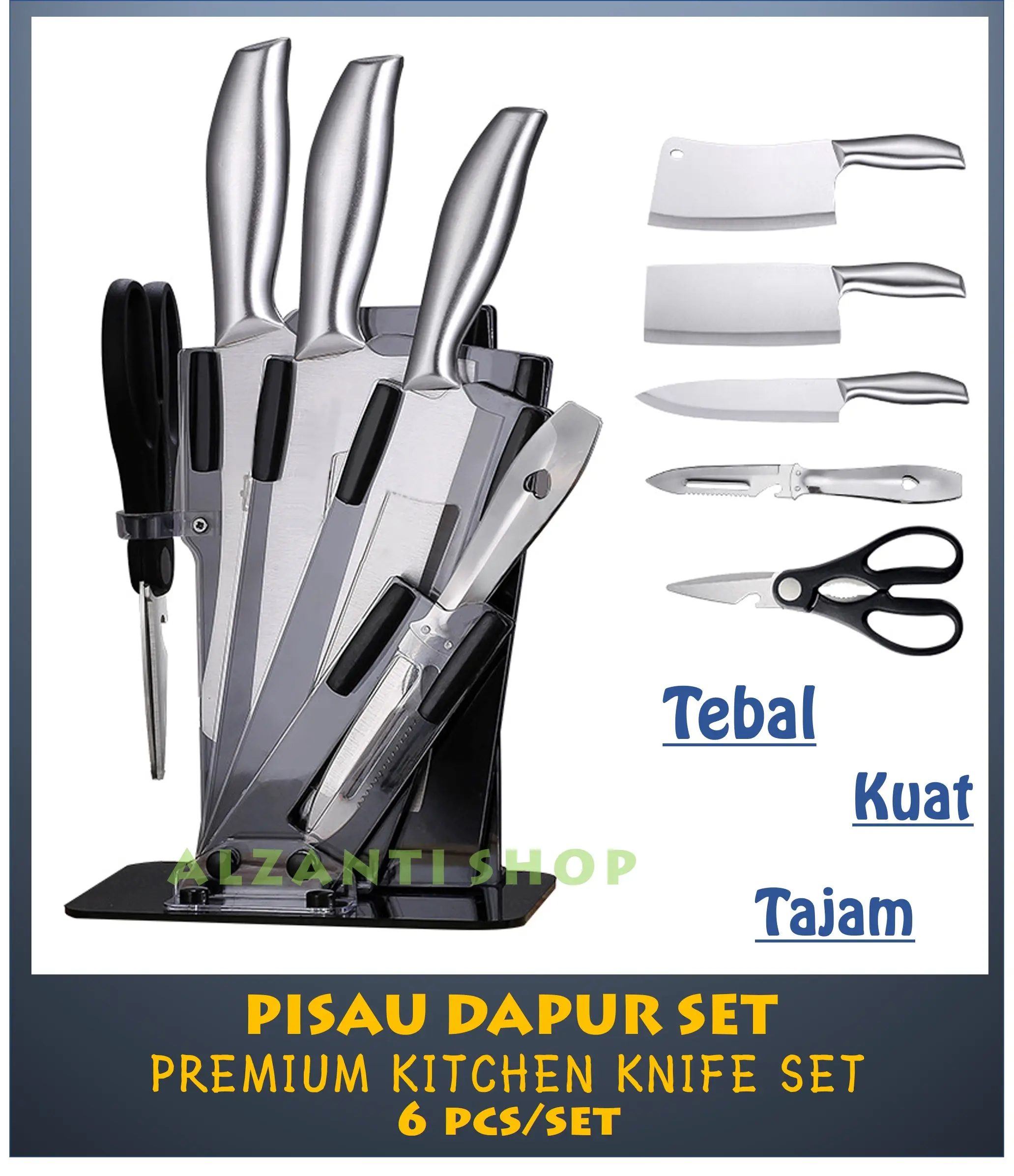 Pisau Dapur Set - Premium Kitchen Knife Set Stainless Steel - 6 pcs