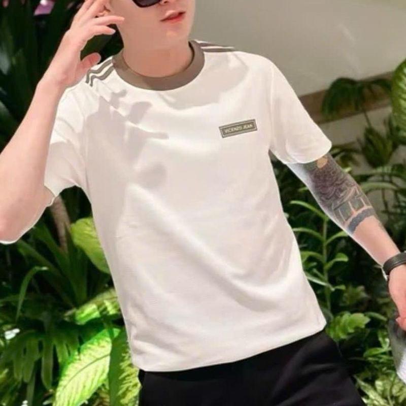 Áo thun nam cổ tròn tay ngắn phối viền thêu nổi genz vải cotton dày dặn co giãn basic áo không cổ nam Menswear