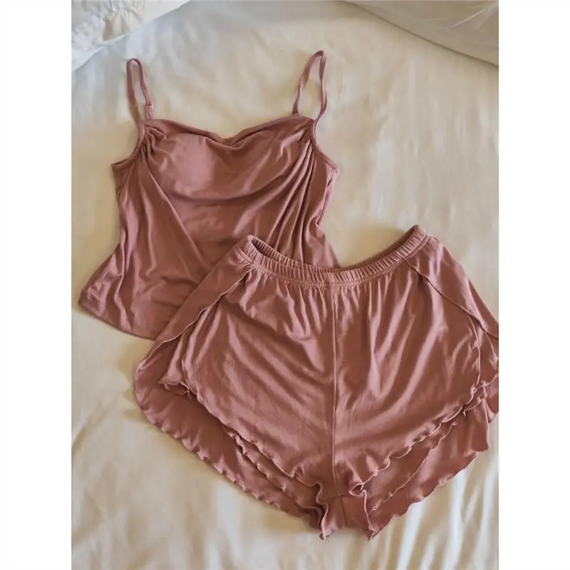 Áo Jumpsuit Quần Nữ Mùa Hè, Vải Bông Modal, Mỏng Và Có Đệm Ngực, Quần Đùi Có Dây Đeo Phong Cách Dễ Thương Và Gợi Cảm, Thích Hợp Cho Các Cô Gái Cao Cấp, Bộ Đồ Mặc Nhà