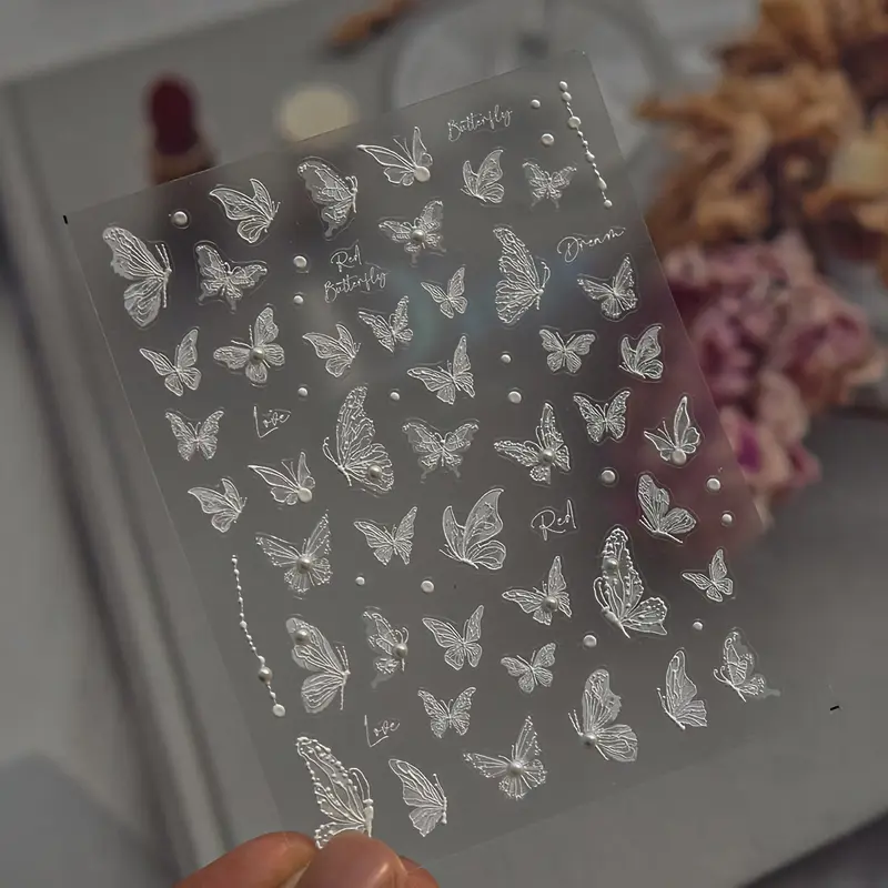 Miếng Dán Trang Trí Móng Sticker Bướm Lụa 5D 1