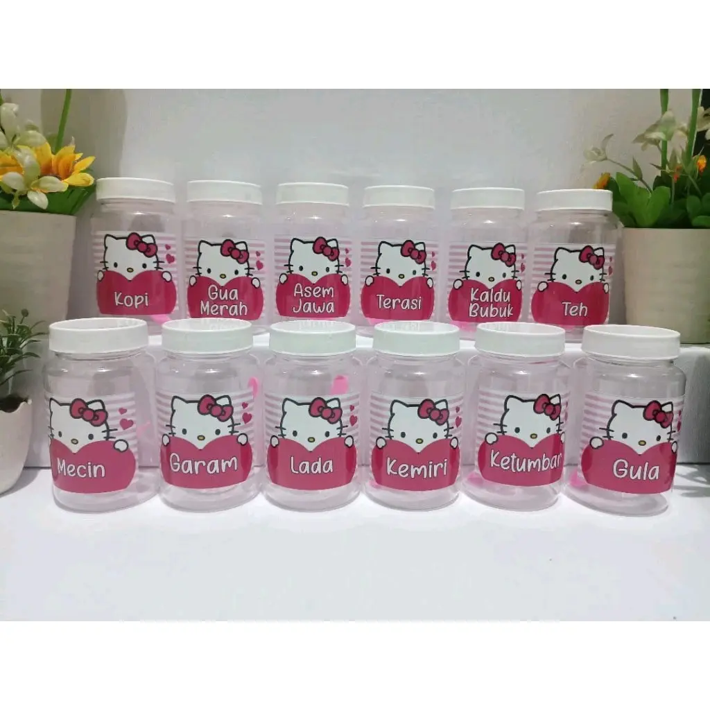 toples bumbu dapur isi 12 pcs toples karakter hello kitty doraemon keropi thepoh mickey