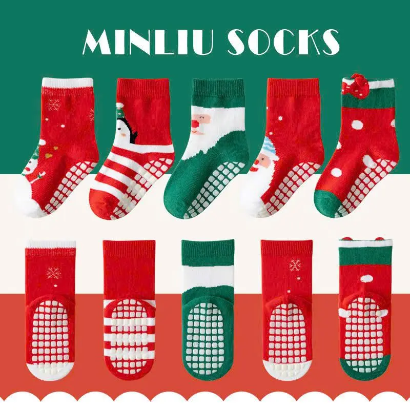 (1 Đôi) Tất Chồng Trượt Bé Trai Bé Gái, Tất cao Cổ Hình Noel Dễ Thương Cho Bạn Từ 1-12 Tuổi
