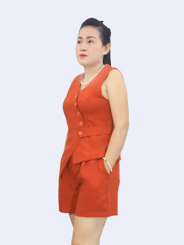 Set Bộ Nữ Gile Quần Ngắn Sang Chảnh,Thiết Kế Nút Gài,Thời Trang Mặc Nhà 4