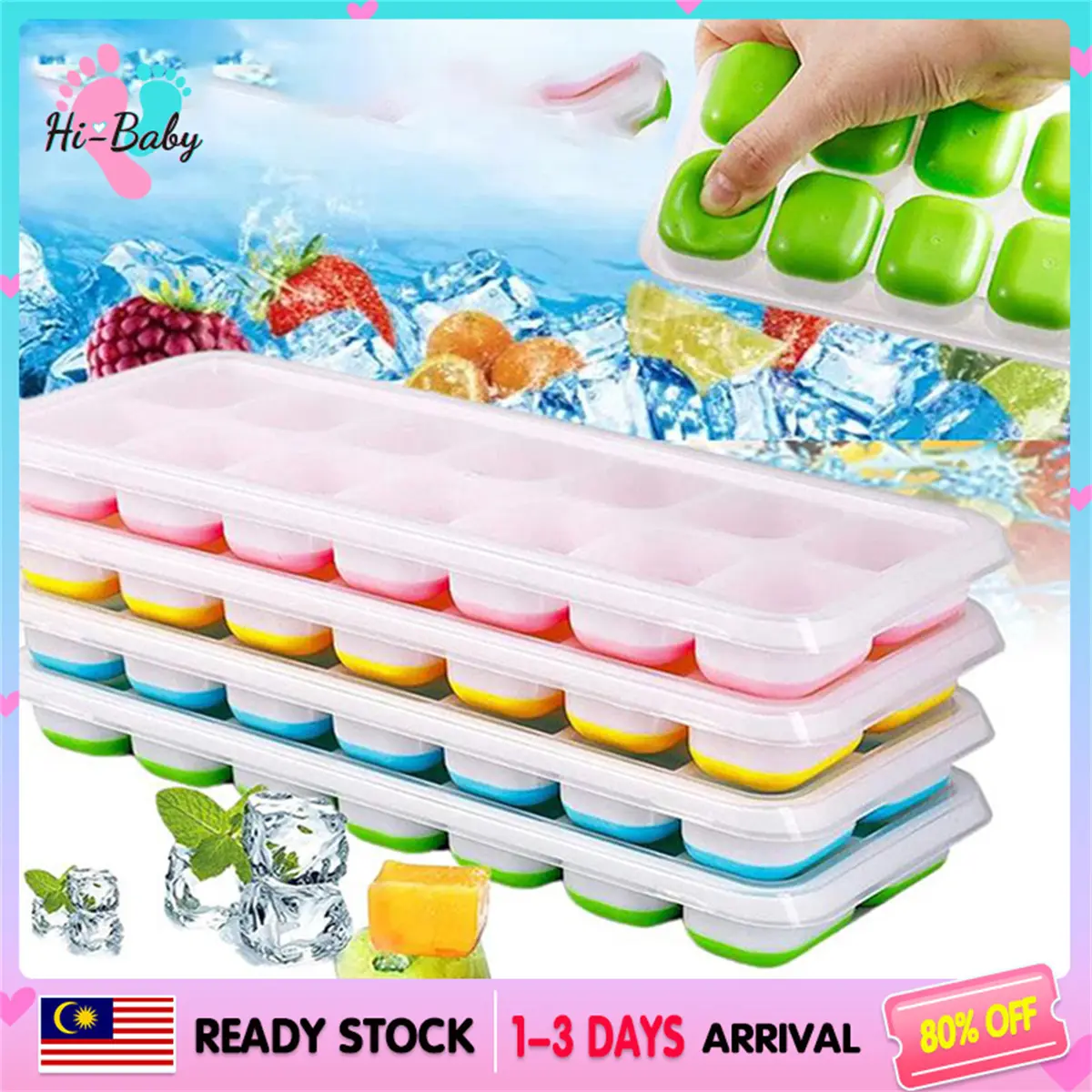 Silicone Ice Cube Tray With Cover 14/37 Holes Baby Food Snack DIY Storage Cups Box Container Pembuat Ais Batu Bpa Kitchenware