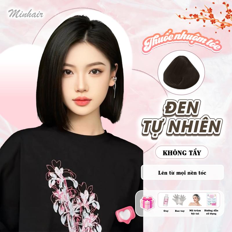 Thuốc nhuộm Tóc Đen tự nhiên Minhair tặng kèm oxy trợ dưỡng và bao tay Đổi Màu Tóc Women thuốc  đen