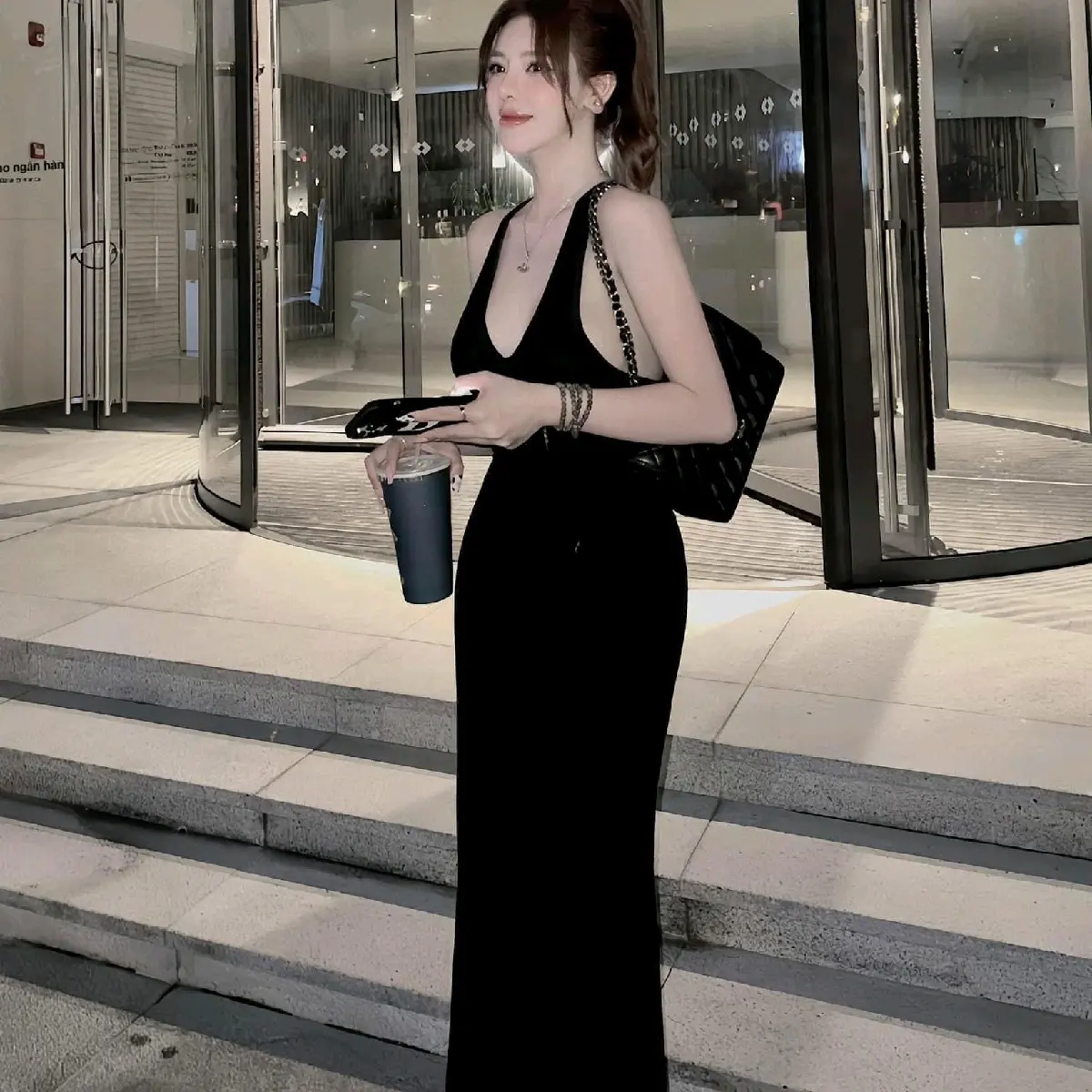 Đầm Sát Nách Ba Lỗ Cổ V Hở Sâu - Hở Lưng 1 Dây Dọc - Dài Maxi Ôm Body - đầm ôm body váy dự tiệc váy xinh đầm nữ Women Dress Thun vaytet váy  tiệc