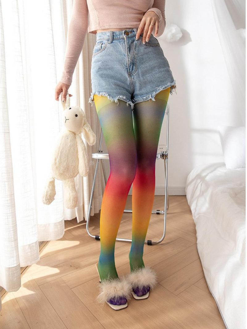 Product Introduction of Women's 1 Pair Rainbow Ombre Print Sheer Sexy Tights, Casual Comfy Breathable Pantyhose for Daily Wear, Ladies Summer Clothes 6