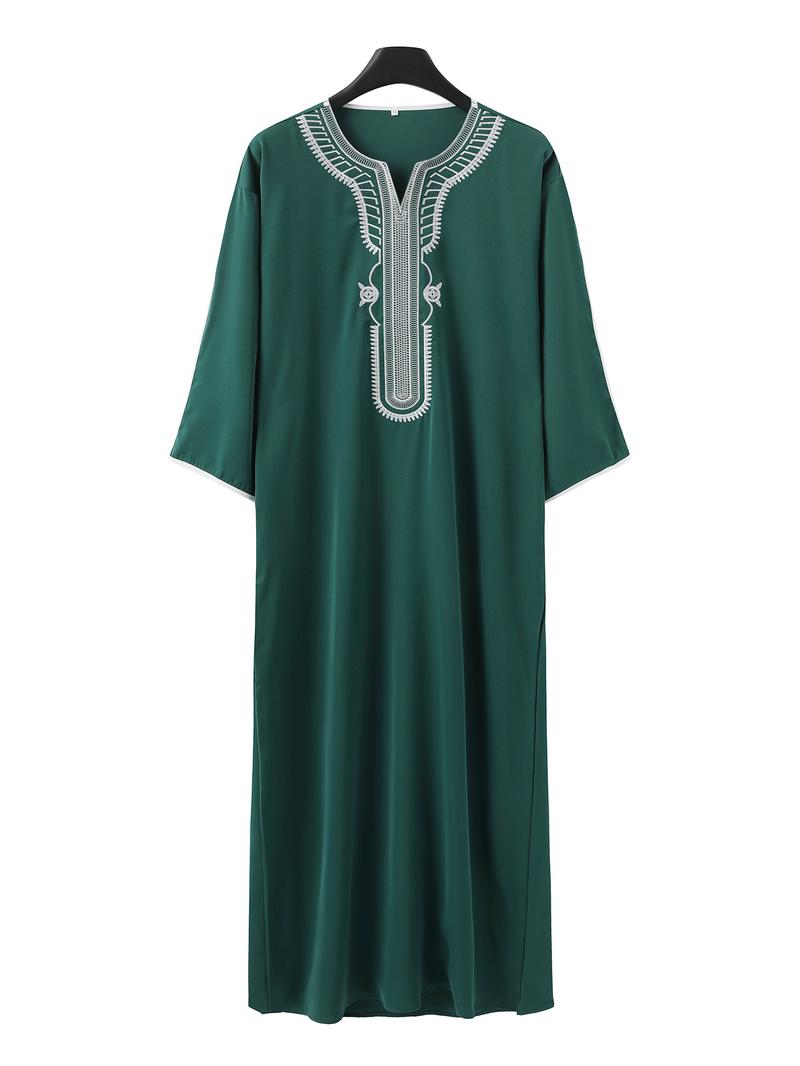 Product Introduction of New Islamic Men's Short Sleeve Embroidered Moroccan Loose Ethnic Style Arabic Robe 3