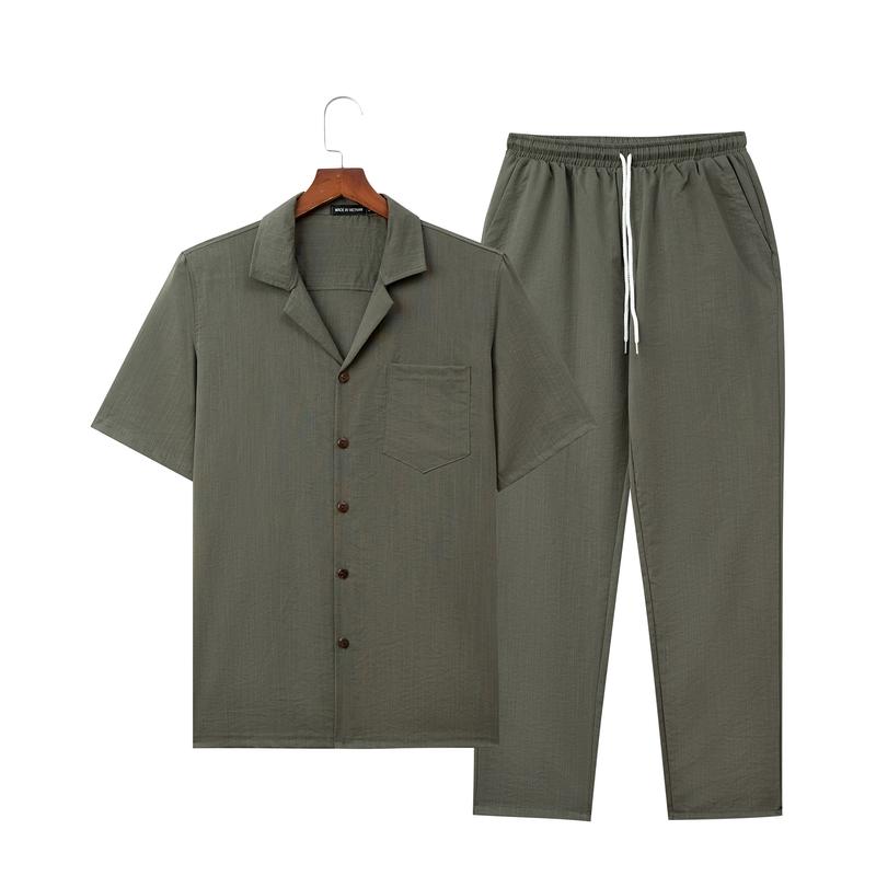 Đồ Bộ Nam Áo Cổ Vest Quần Dài Đũi Mát Nhẹ Thấm Hút Mồ Hôi Nhanh Màu Đen Trắng Xám Rêu