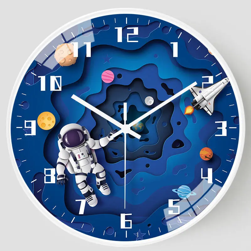Jam Angkasawan Kreatif, 8 inci (20cm), untuk Kanak-kanak, Dinding atau Hiasan Rumah, Ruang Tamu atau Bilik Tidur, Senyap