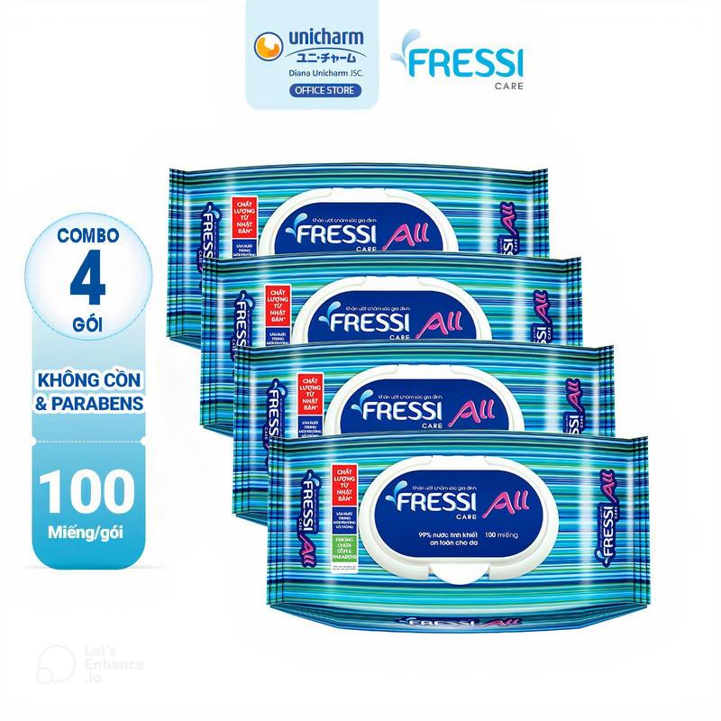 [COMBO 4] Fressi Care All Khăn ướt chăm sóc gia đình 100 miếng/gói