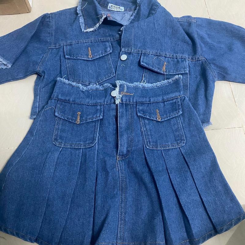 Set Chân váy kèm áo tay ngắn tua rua - Chất Jeans dày mịn - Hàng bao đẹp Nữ Top Denim 6