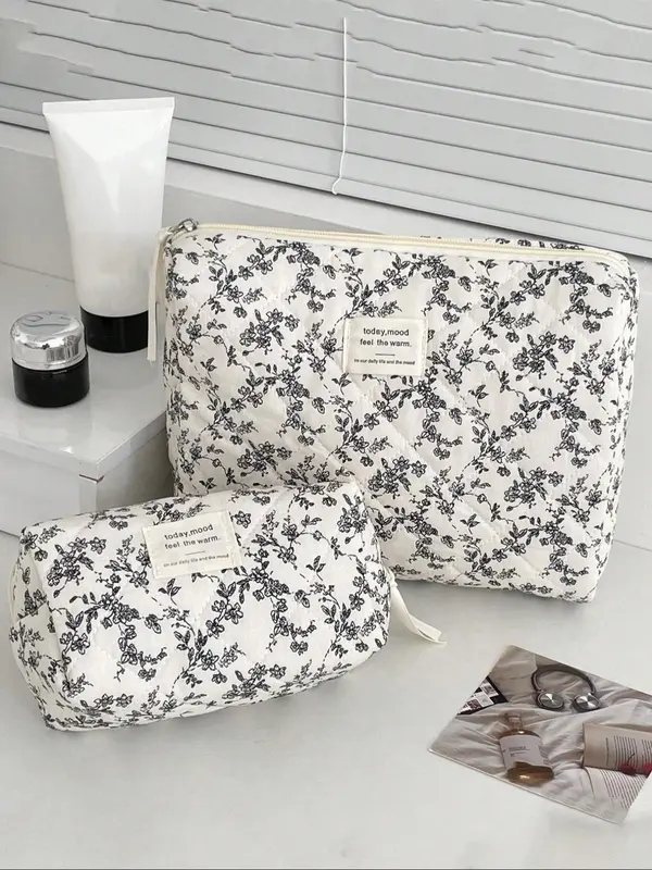 Floral Pattern Makeup Bag Set, Portable Cosmetic Storage Bag, Multifunctional Makeup Organizer Pouch, Versatile Storage Bag for Travel & Daily Use 4