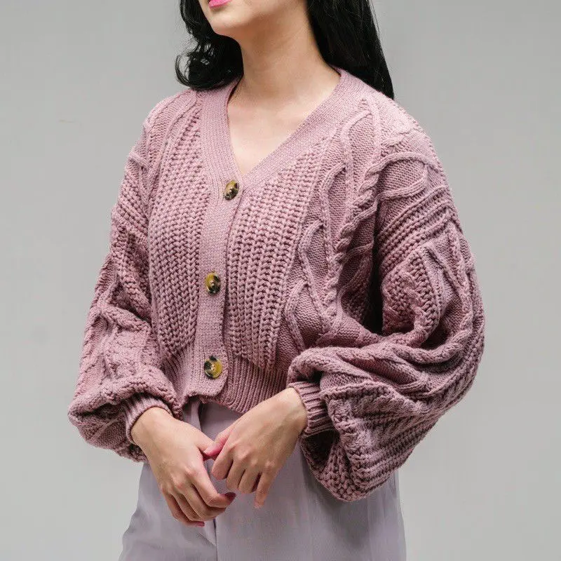 [HIGHT QUALITY] Jessy Cardi Rajut Cable Tebal Lengan Balon cardigan  korea