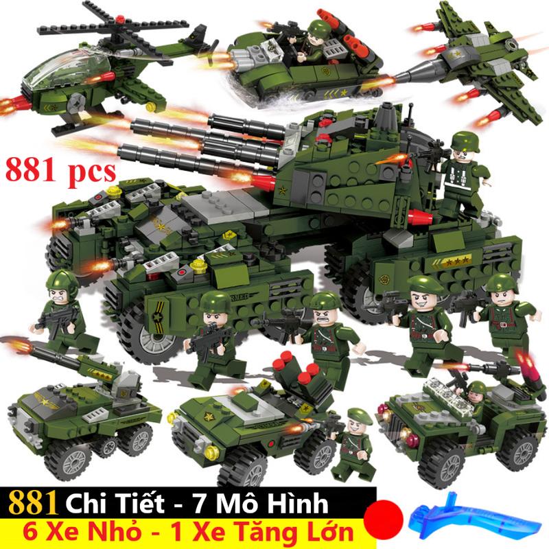  881 PCS - Bộ Đồ Chơi Lắp Ghép Mô Hình Xe Tăng Lính Quân Đội Xe Pháo Quân Đội - Lắp Ghép Xe Bọc Thép  Máy bay trực thăng chiến đấu 