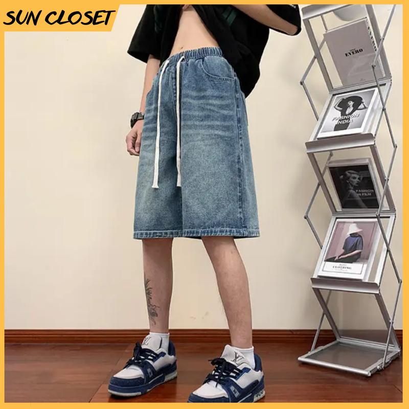 Quần short jean nam nữ SUN CLOSET S2 Wash Xanh Đậm đa dạng mẫu mã năng động thoải mái Menswear Ong Pants Có Túi Loang 4