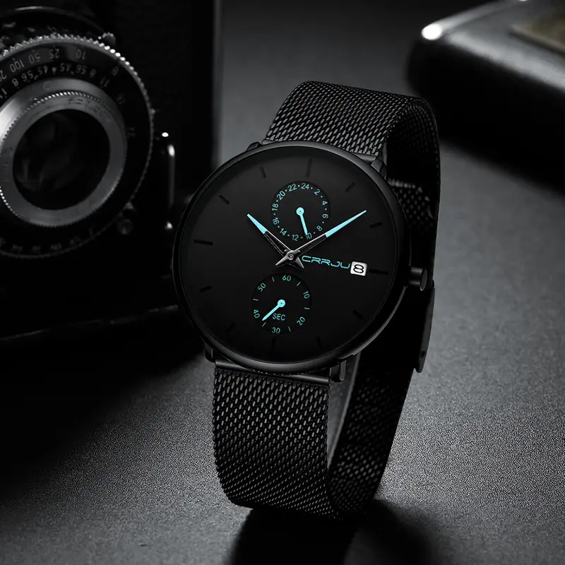 Jam Tangan Pria CRRJU Casual Quartz Analog Mewah Anti Air + Strap Mesh Stainless Steel Jam Tangan Cowok 2265 Watch 2