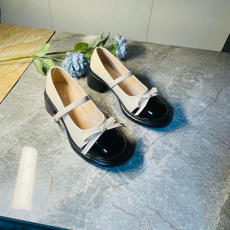 Giày lolita kem đen nơ ngọc xinh xắn quai cài(chân nhỏ lùi 1 size.chân bình thường .chân dày tròn đặt chuẩn) 3