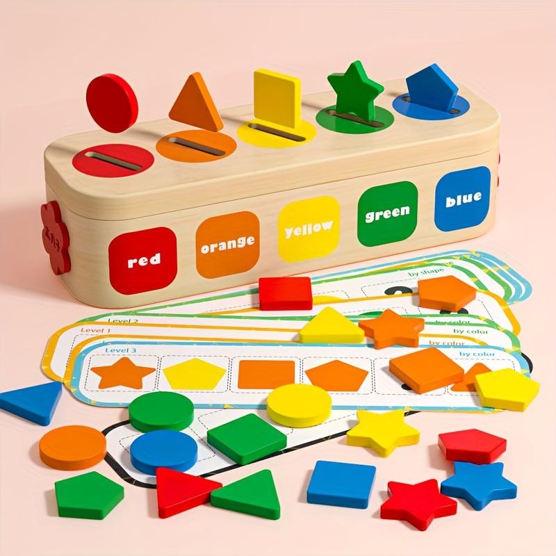 Mainan kayu Montessori, warna dan bentuk, mainan menyusun, kotak ...
