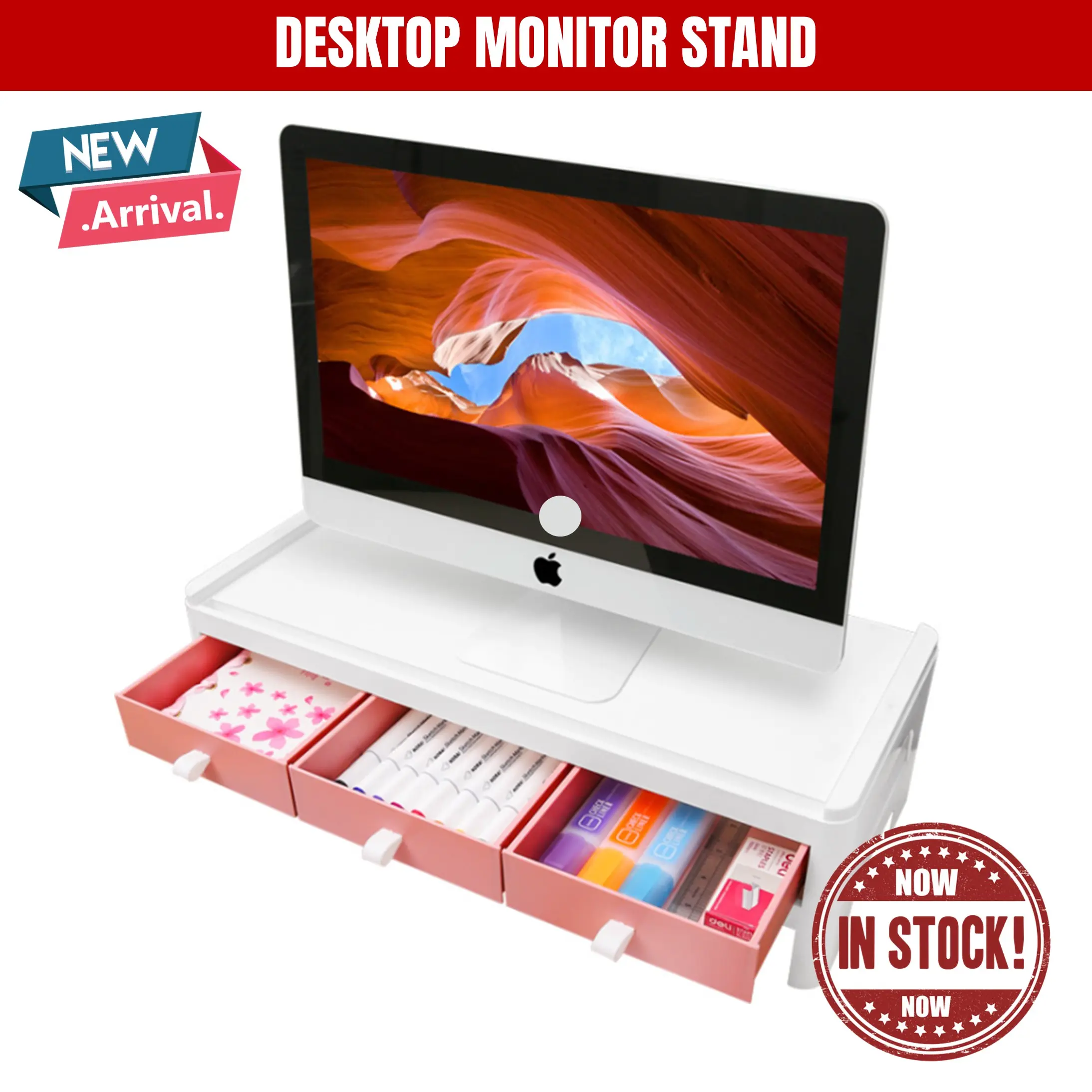 Desktop Monitor Stand Mount Riser With Drawer PC Rack Shelf Laptop ...