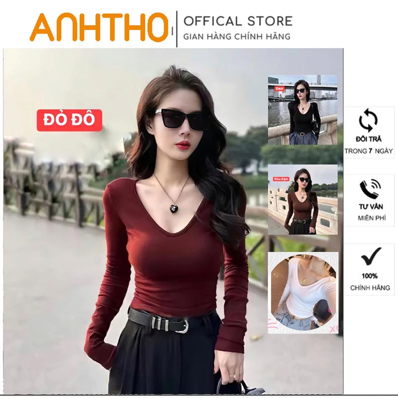 Áo Thun Tăm Gân Tay Dài Cổ Tim Kiểu Dáng Basic Ôm Body Dễ Phối Đồ Phong Cách Hàn Quốc