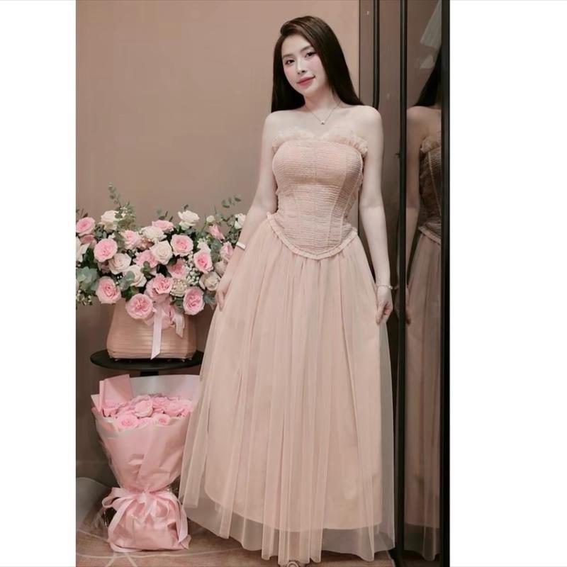 ￼[HÀNG THIẾT KẾ] Váy cúp ngực 2 dây phối chân váy xòe dáng dài sang chảnh đầm đi tiệc cúp ngực dáng dài đầm corset 2