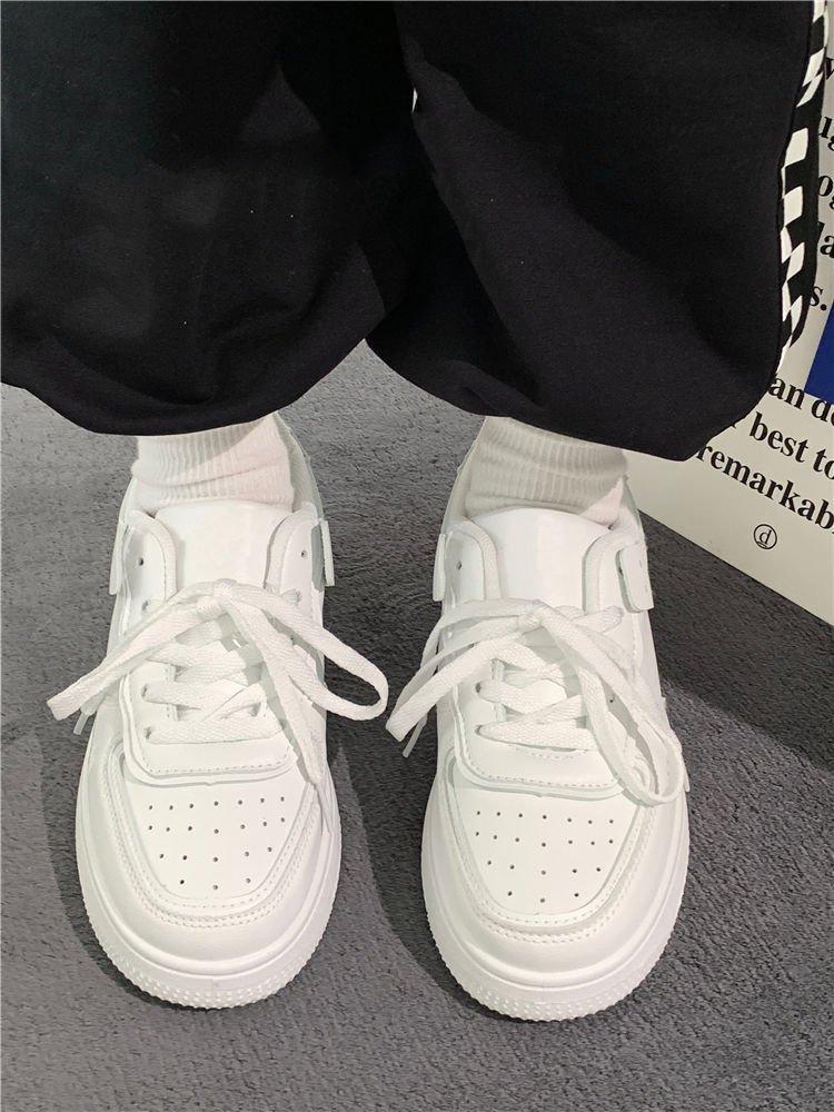 Product Introduction of White shoes new thick sole pure white round head student lace-up casual shoes female Running Shoes Sports Footwear 11