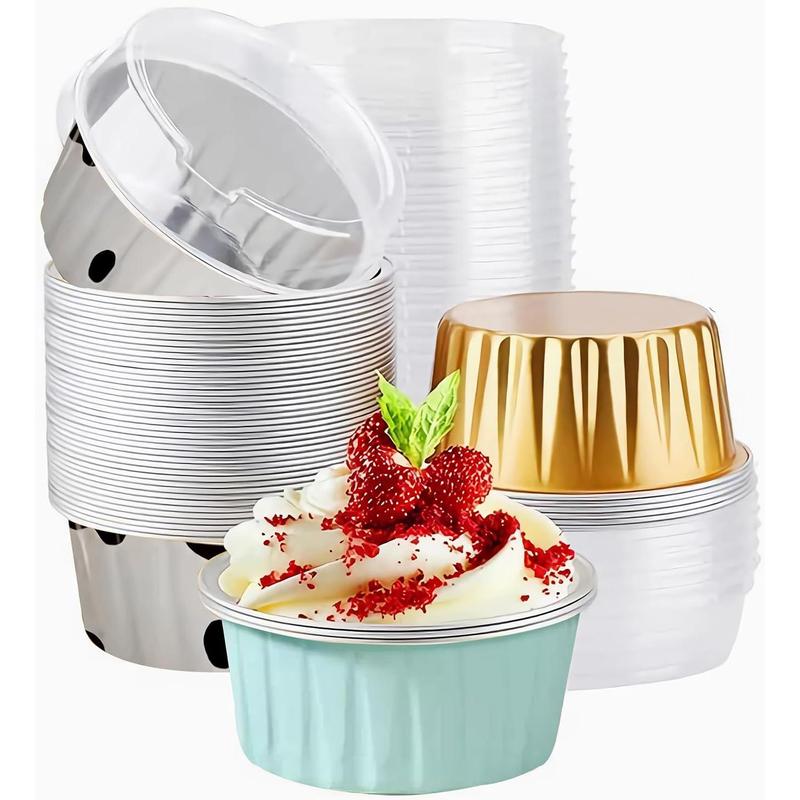 50pcs Mixed Color Disposable Aluminium Foil Ramekins with Lids - 5oz ...