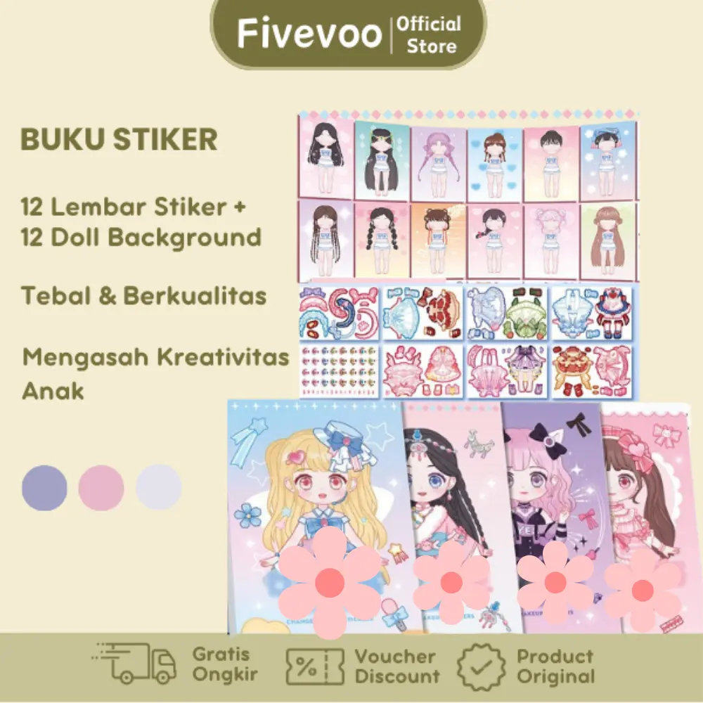 FIVEVOO Buku Stiker Diy/ Stiker Dress Up Book/ Buku Sticker Diy / Jadul Lucu Sticker Dress Up Book