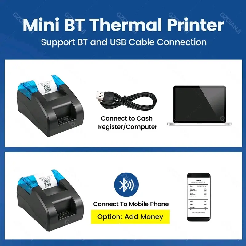 mini printer thermal bluetooth 58 mm portable rechargeable printer struk nota kasir mini market restoran kafe swalayan printer thermal POS PPOB smartphone printer struk mini portable HP 8