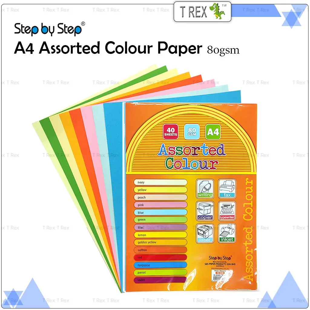 Step by Step A4 80gsm Assorted Color Paper - 40 Sheets / Multipurpose ...