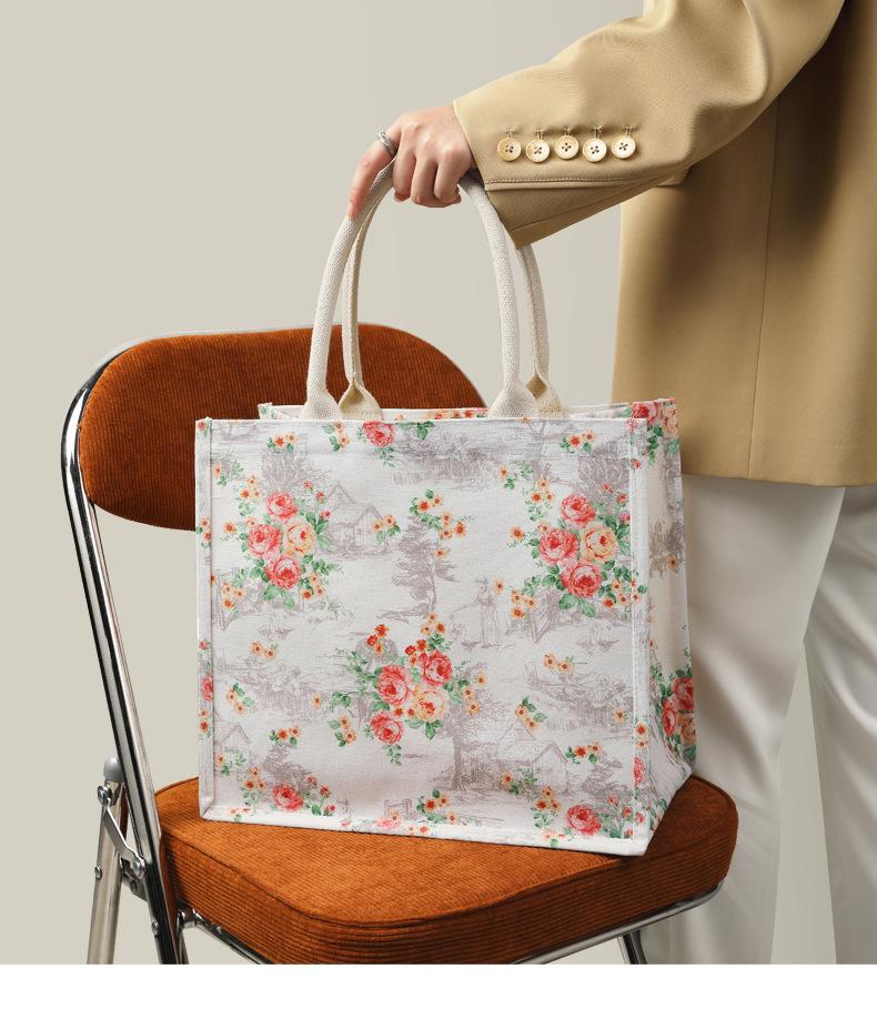 Product Introduction of Women's Bag Women's Bag Thick Retro Canvas Bag Custom in Stock Three-Dimensional Canvas Reticule Environmental Protection Shopping Bag Canvas Tote Bag 22