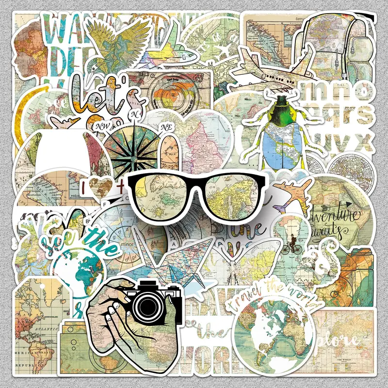 Travel Themed Car Sticker, 50pcs/set Waterproof Self Adhesive Decor Paper, Decor Sticker for Car, Gift Greeting Card, Water Bottle, Laptop & Phone 0
