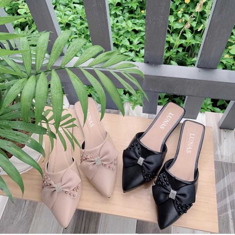 Dép sục cao 3p phối nơ đính đá phối ngọc êm chân DéP Nữ Shoes GiàY