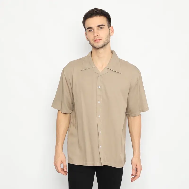Kemeja Rayon Twill Pria Lengan Pendek Oversize Polos Casual Katun arkline polo elegan Pas 3