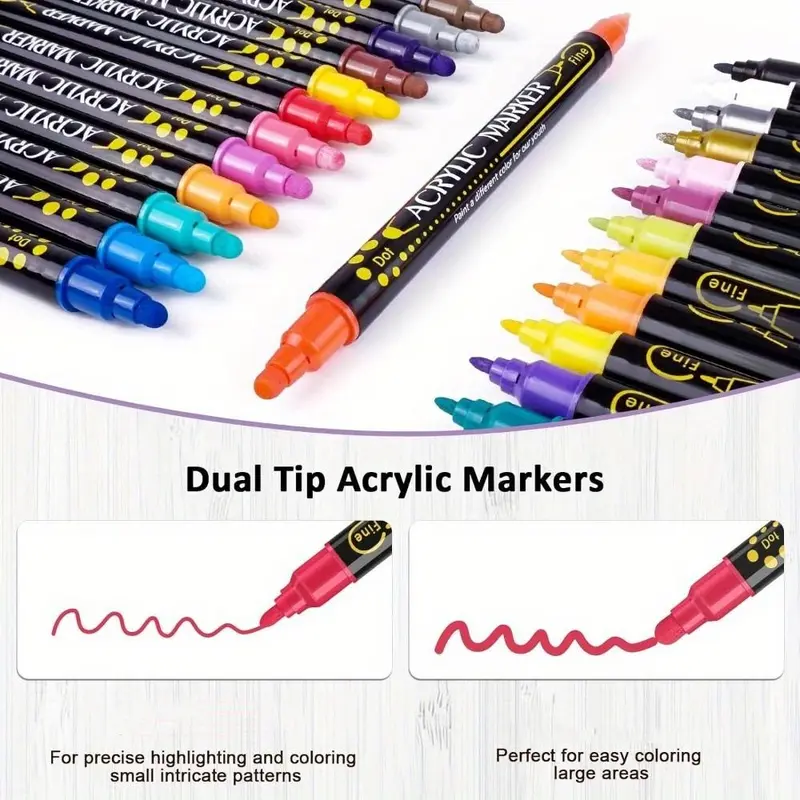 Dual Tip Acrylic Paint Pen, 12pcs/24pcs Premium Acrylic Paint Pen for Wood, Canvas, Stone, Rock Painting, Glass, Ceramic Surfaces, DIY Crafts Making Art Supplies 8