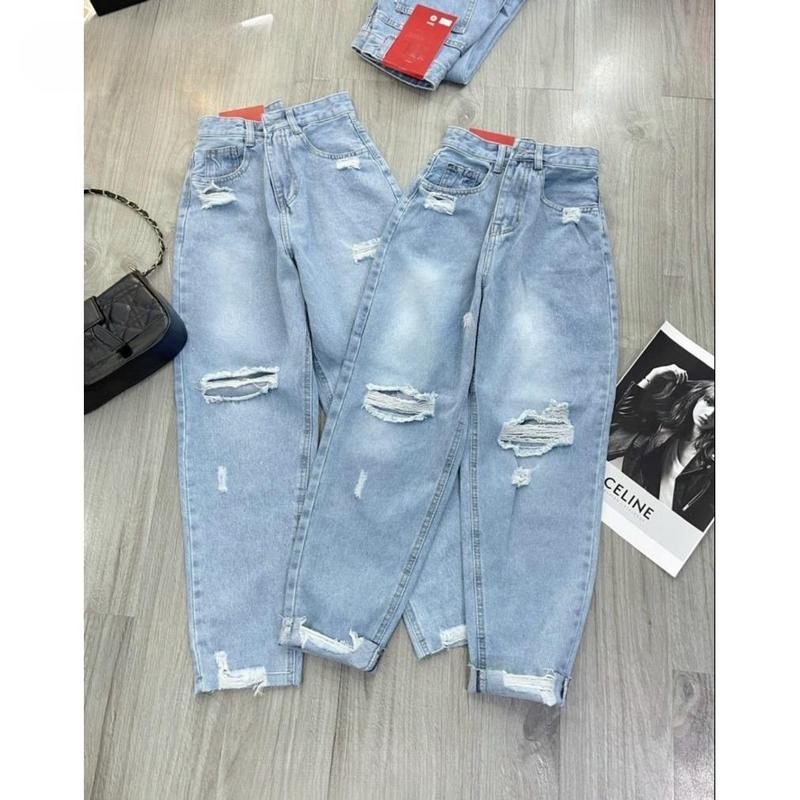 Quần Jean Baggy Rách Nhiều Thời Trang Cá Tính Cạp Cao.Phong Cách Trẻ Trung Hiện Đại.Phối Chất Vải Bò Dày Mềm Không Co Giãn 1