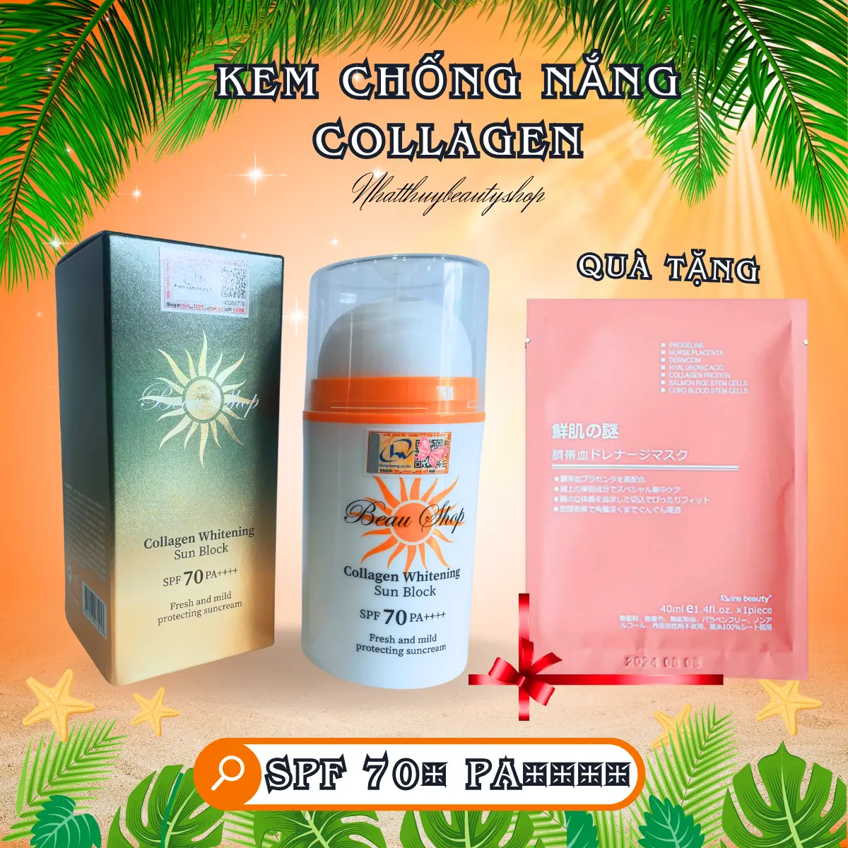 Kem Chống Nắng Collagen Beau Shop SPF 70+PA++++