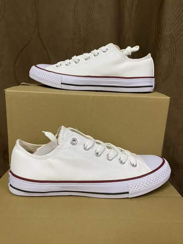 Giày Thể Thao Trắng Nam Nữ, Size 36 -43, Hàng Giống Hình 100% Đế Bằng Sneaker Shoes Cao Su Vải Canvas 1
