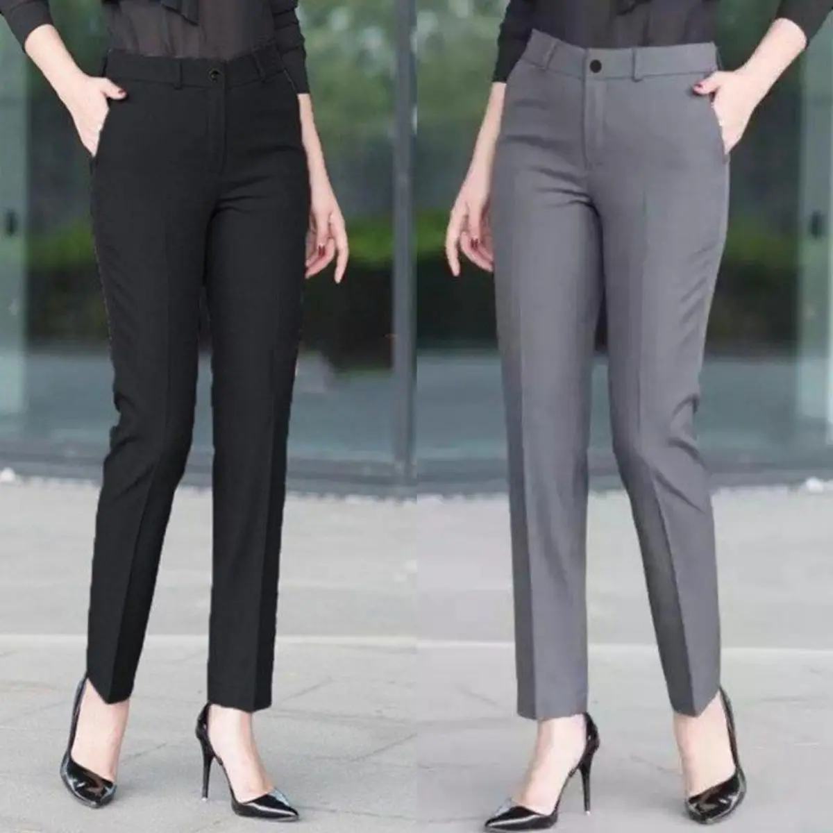 Quần tây nữ công sở dáng baggy ống đứng vải mềm cạp cao Quần nữ lưng cao đi học chất tuyết mưa màu đen trơn mềm Pants Denim Ong Women Kem