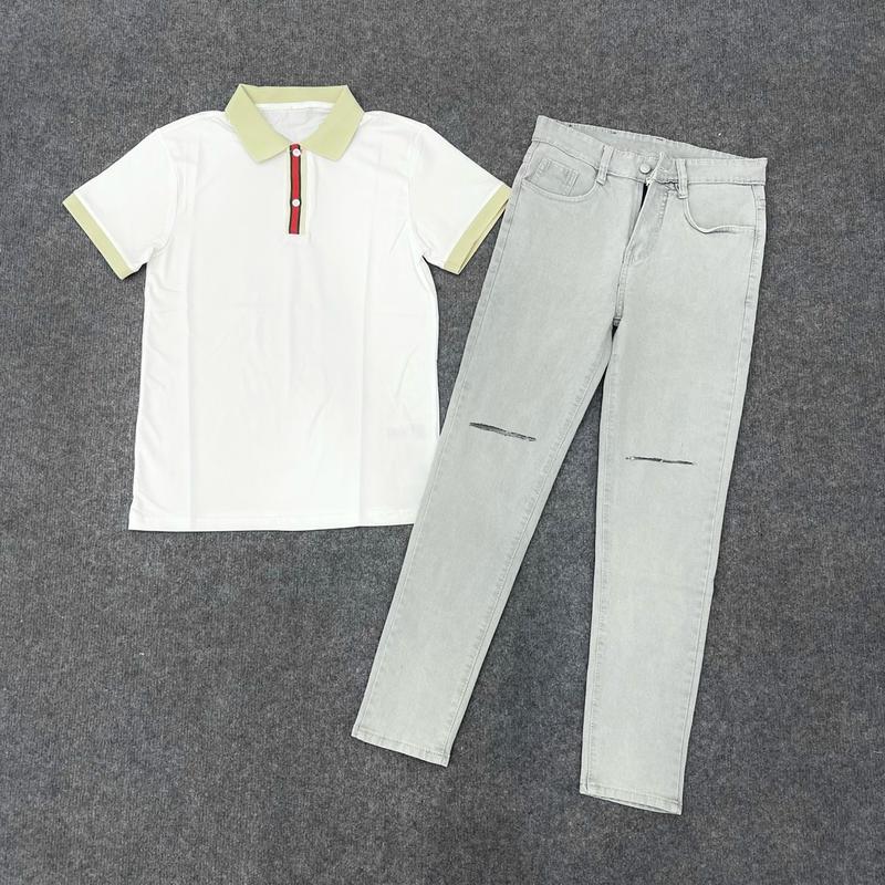 Combo Áo Polo PL31 Trắng Phối Quần Jean 211 1