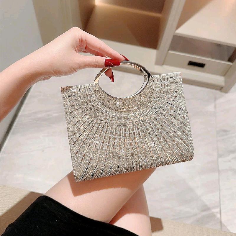 SIZE 19CM MÀU BẠC Clutch Cầm Tay Cốp Đi Tiệc Quai Xách Oval Đính Cườm Đá Túi Xách Nữ Đeo Chéo Women Bag Kèm Dây Xích HÀNG QC pha lê