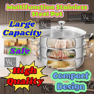 3 Lapisan Periuk Pengkukus Bertingkat 304 Keluli Tahan Karat Tebal Sup Periuk Panas Roti Kukus Tinggi Peralatan Memasak Pengukus 2/3 Layers Thickened Stainless Steel Double 2-Layer Option Food Steamer Soup Hot Pot Set for Induction Cookers Kitchenware Pot