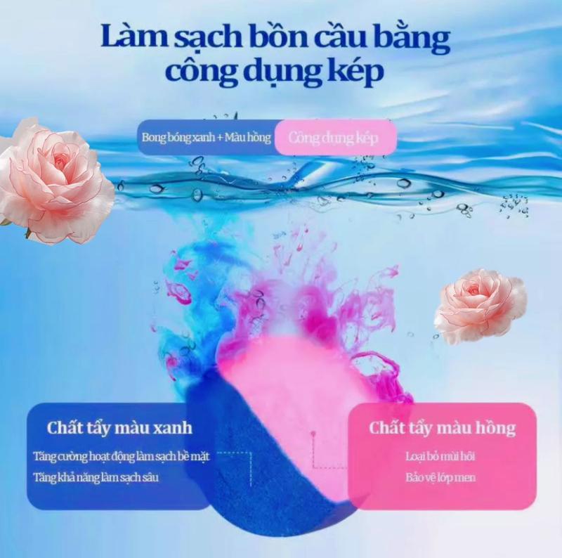 Viên thả bồn cầu hai màu hương hoa hồng tự động làm sạch sâu, khử khuẩn khử mùi mạnh mẽ, lưu hương dài lâu nước giặt vi sinh xịt  mốc gel tẩy