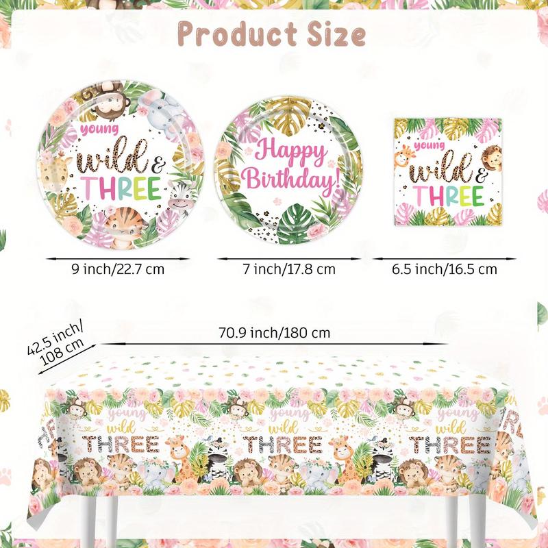 Jungle Themed Birthday Party Decoration Set, 72pcs/set Including Happy Birthday Banner, Plate, Napkin, Fork, Straw, Cup, Tablecloth, Party Supplies, Gifts 1