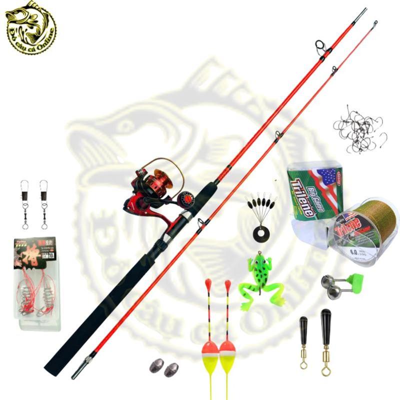Combo Cần Đặc Đỏ Máy Ha Tặng Kèm Cước Tàng Hình Và Phụ Kiện Đi Câu Đủ Món Câu Cá Fishing Bắt Cá